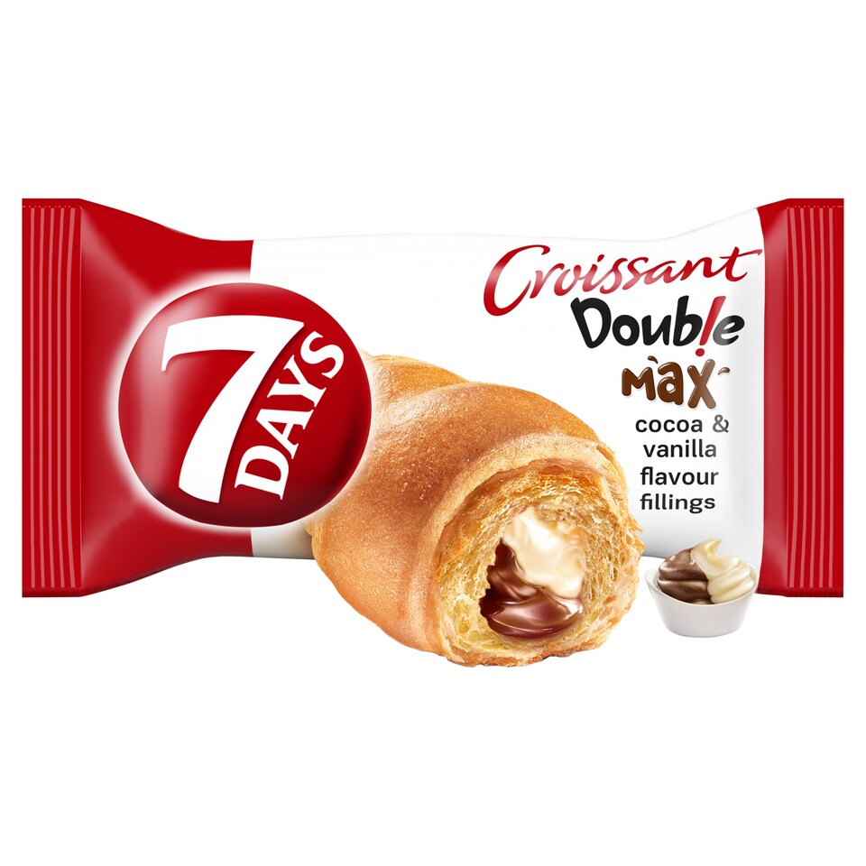7 Days Croissant Double s náplňou s kakaom a s náplňou s vanilkovou príchuťou 80 g