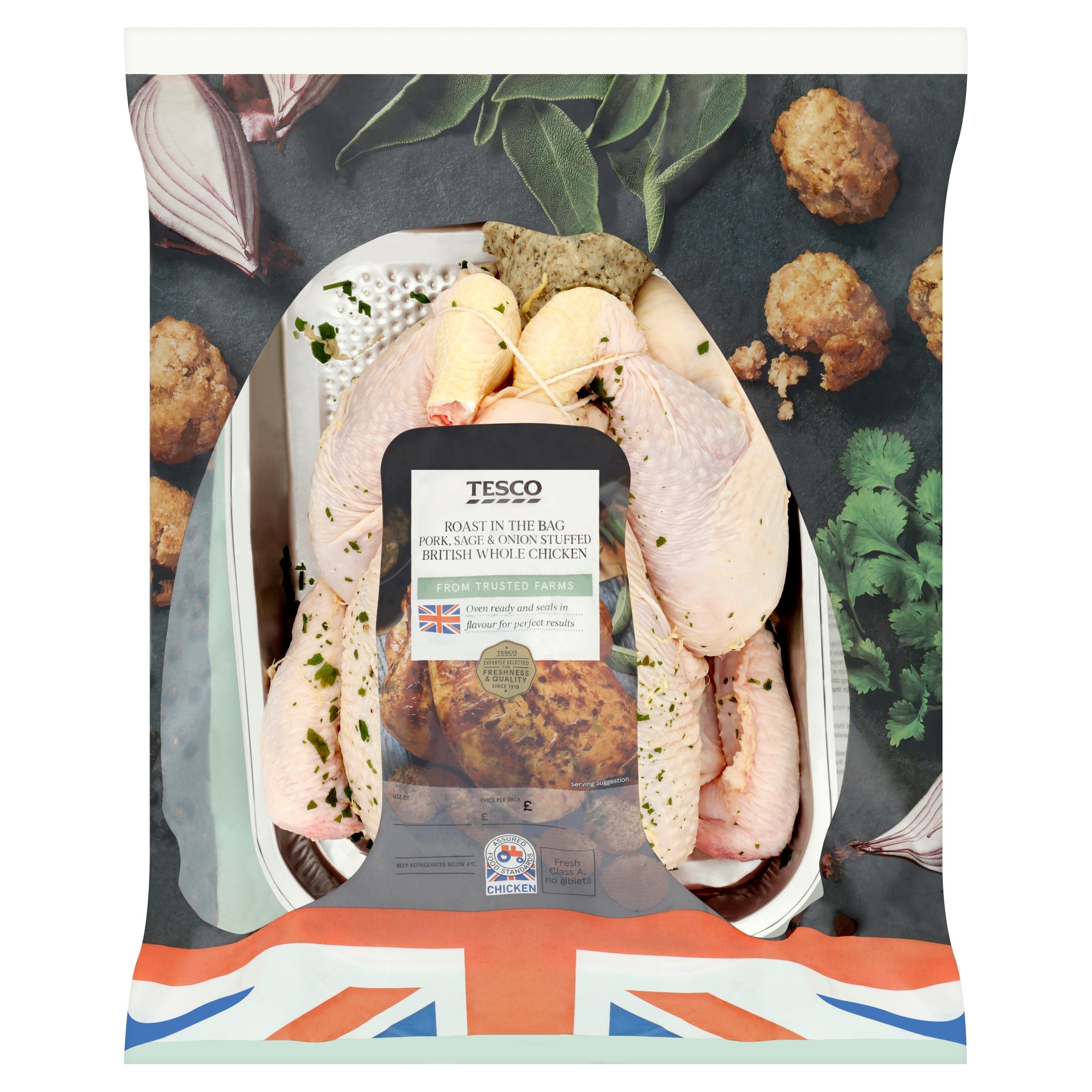 Tesco Roast In Bag Whole Chicken Pork Sage And Onion Stuffed 1.5Kg