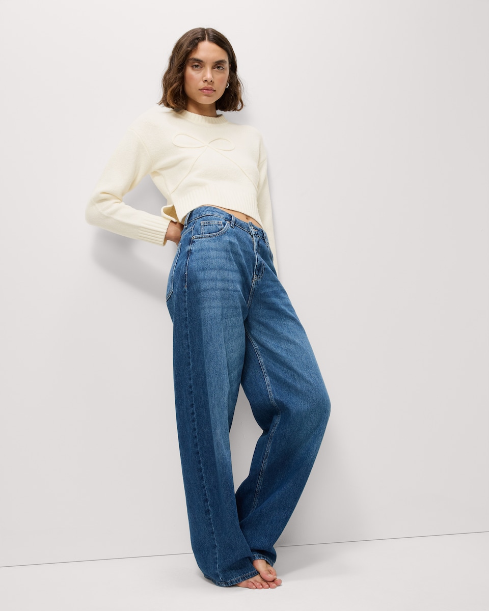 image 1 of F&F Bow Knitted Jumper in Cream