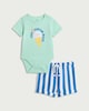 image 1 of F&F Baby 2-Piece Pure Cotton Bodysuit and Striped Shorts Set in Mint
