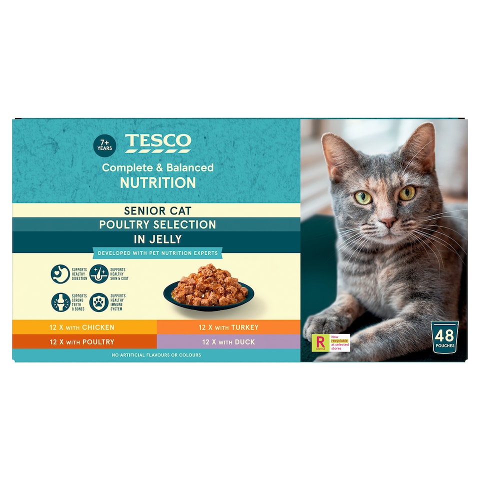 Tesco Senior Cat Poultry Selection in Jelly 48x100g