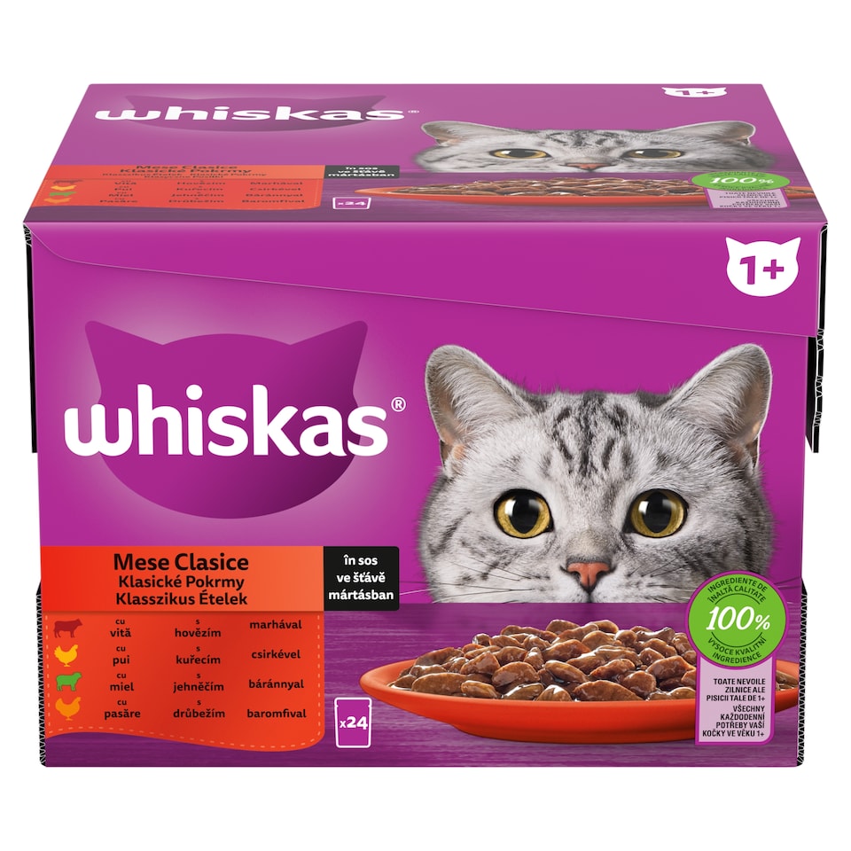 Whiskas Klasszikus Ételek teljes értékű nedves eledel felnőtt macskáknak 12 x 85 g (1,02 kg)