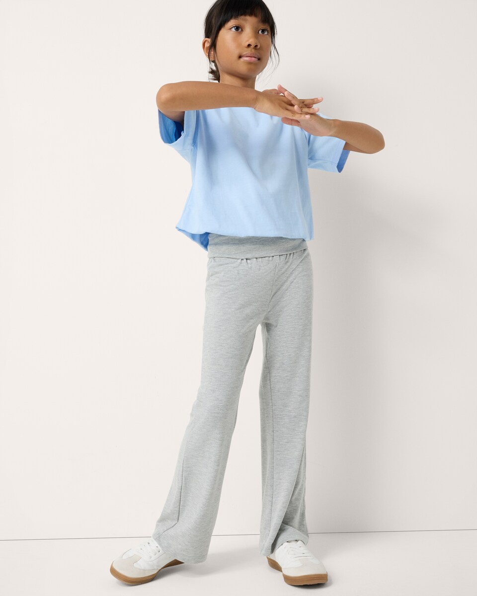 image 1 of F&F Girls Fold Over Waist Flared Leggings in Grey Marl