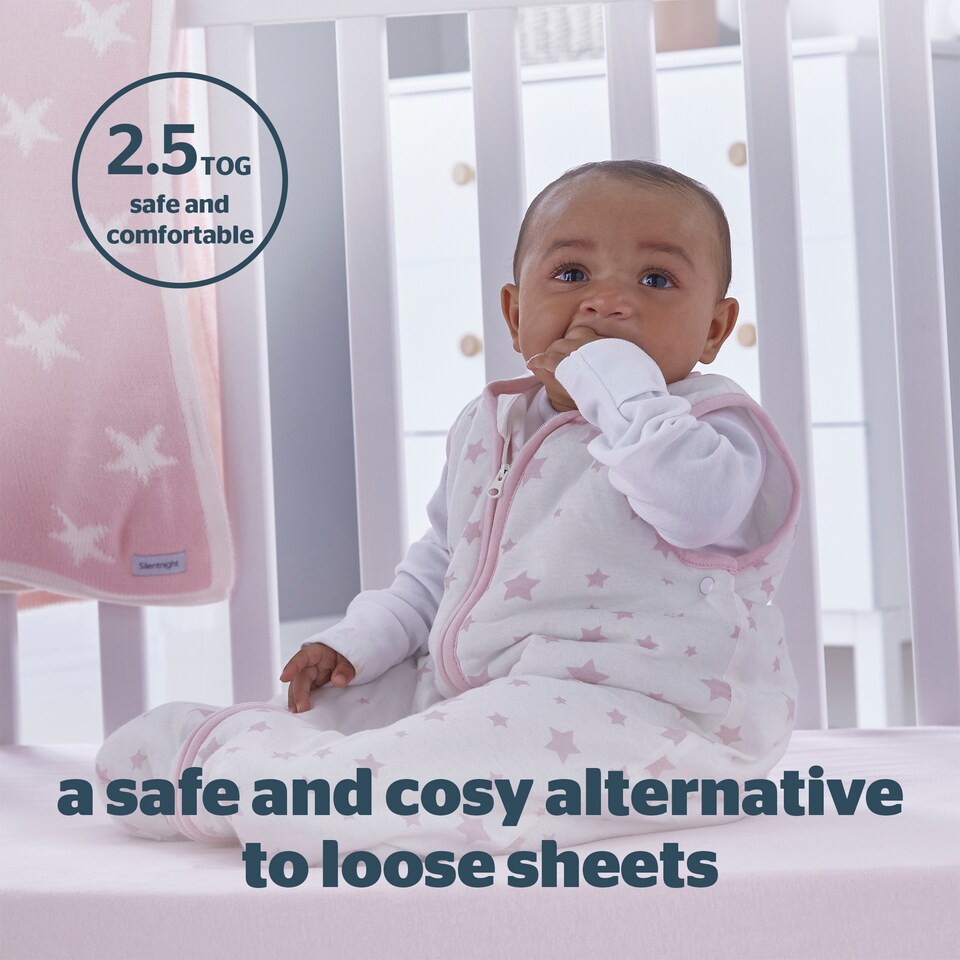 image 1 of Silent Night Baby Sleeping Bag 2.5 Pink 0-6Mths