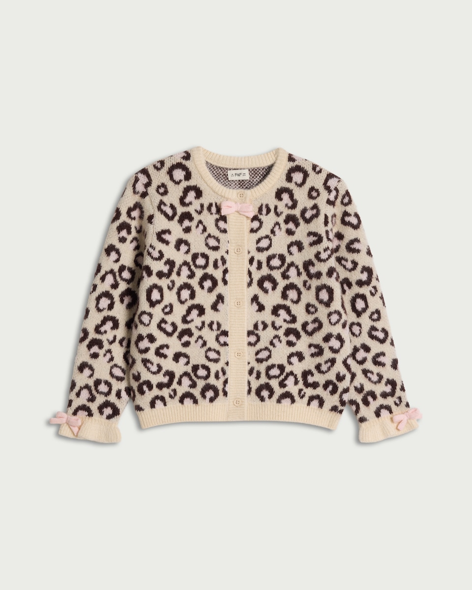 image 1 of F&F Girls Animal Print Cardigan in Multi Brown