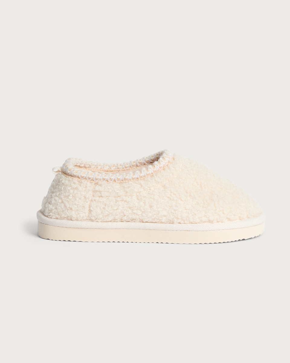 image 1 of F&F Girls Borg Textured Mule Slippers in Neutral