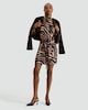 image 4 of F&F Satin Zebra Print Tie Neck Long Sleeved Dress in Multi Brown
