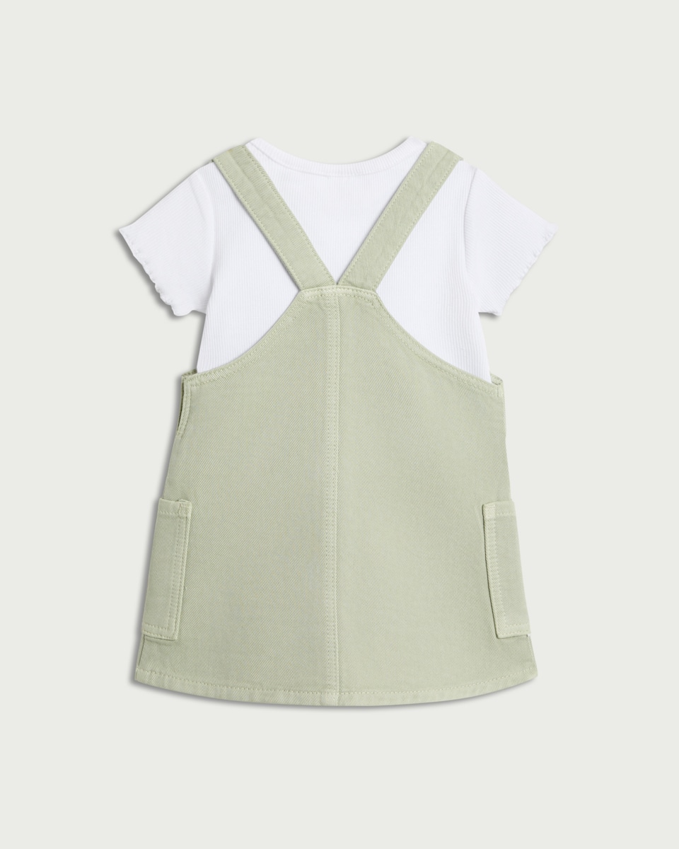 image 1 of F&F Baby 2-Piece Pure Cotton Embroidered Pinafore and Bodysuit Set in Green
