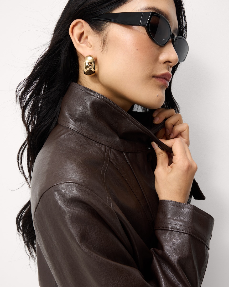 image 1 of F&F Faux Leather Funnel Neck Jacket in Brown