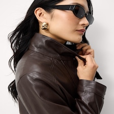 F&F Faux Leather Funnel Neck Jacket in Brown