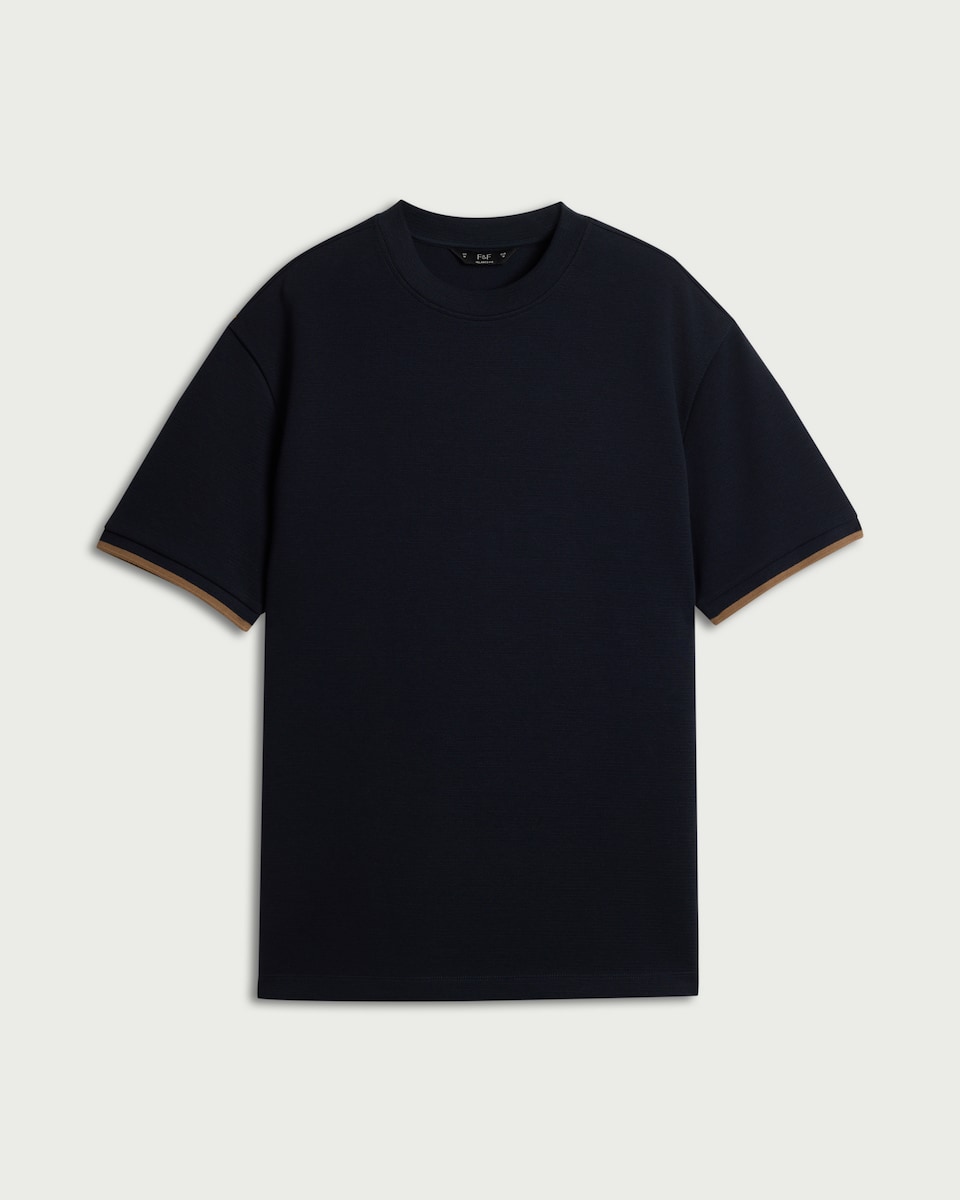 image 1 of F&F Textured Tipped Relaxed Fit T-Shirt in Navy