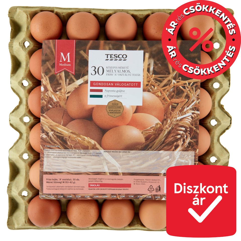 Tesco "A" Class Medium Size Fresh Barn Egg M 30 pcs