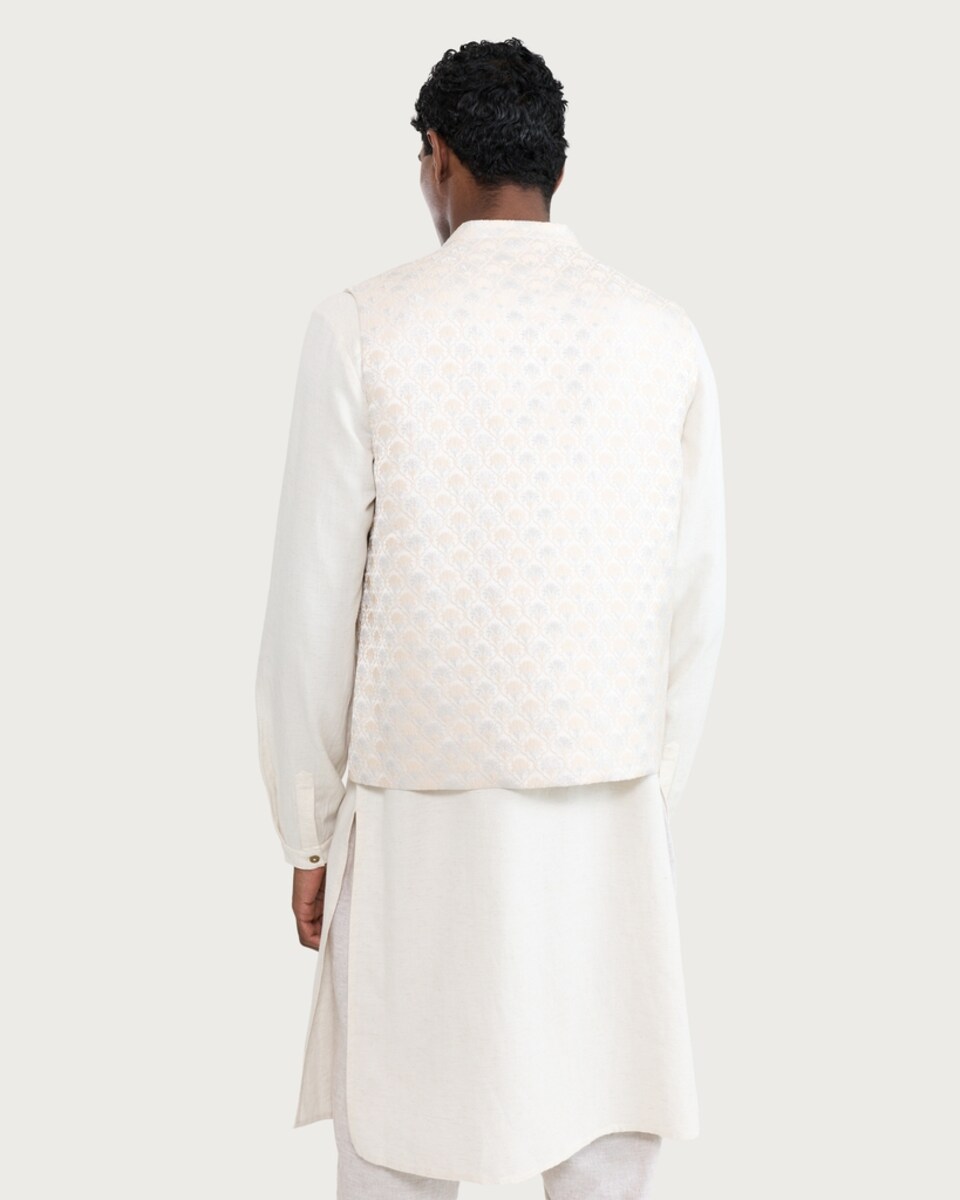 image 1 of F&F Patterned Buttoned Waistcoat in Cream
