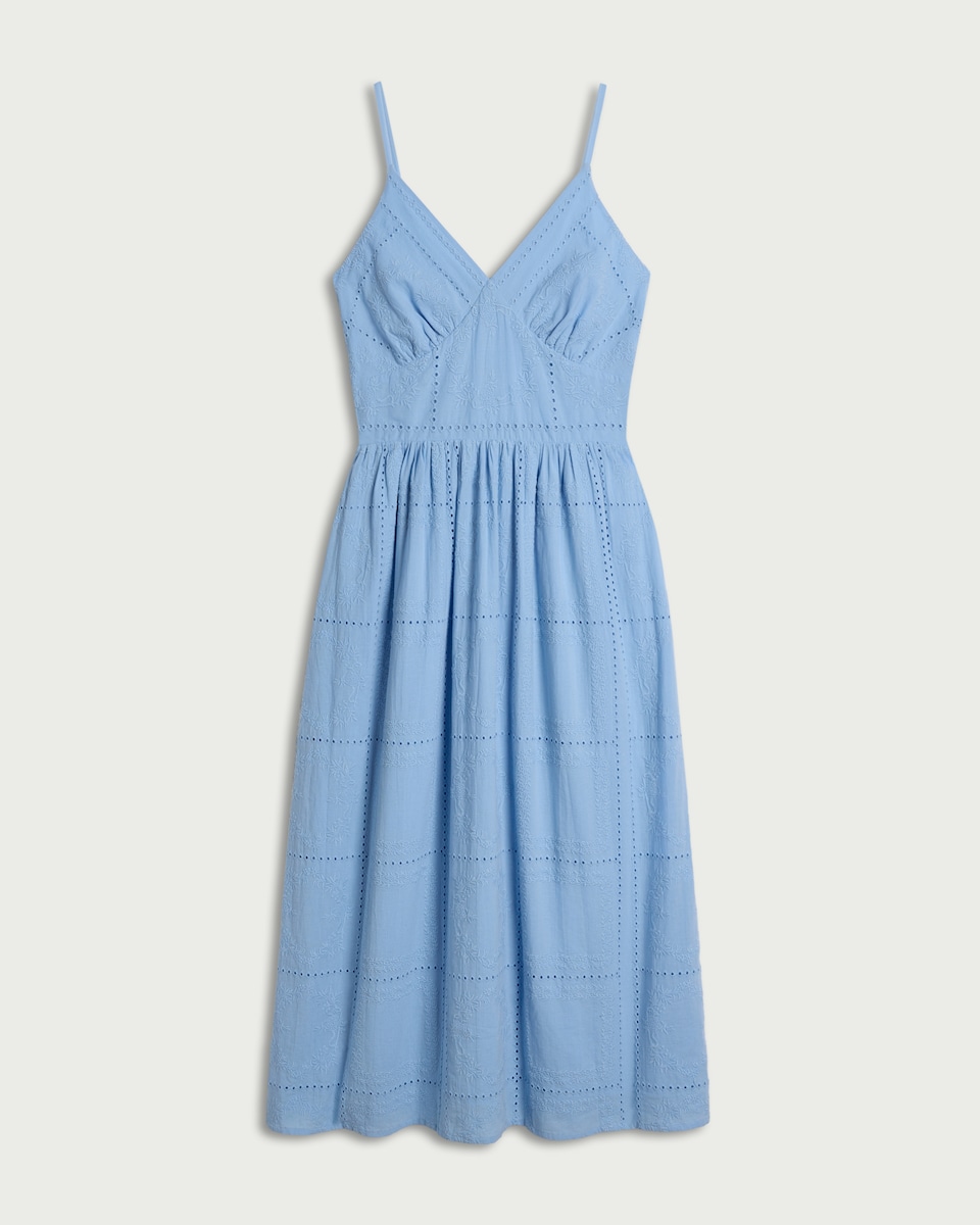 image 1 of The F&F Edit Pure Cotton Embroidered Patchwork Midi Dress in Blue