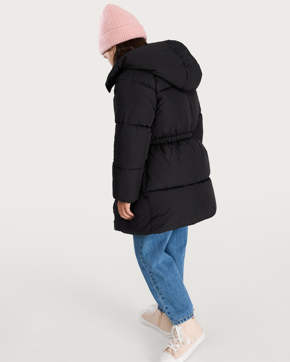image 1 of F&F Girls Hooded Shower Resistant Puffer Coat in Black