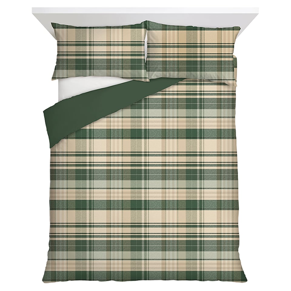 F&F Home Brushed Cotton Green Check Duvet Set King