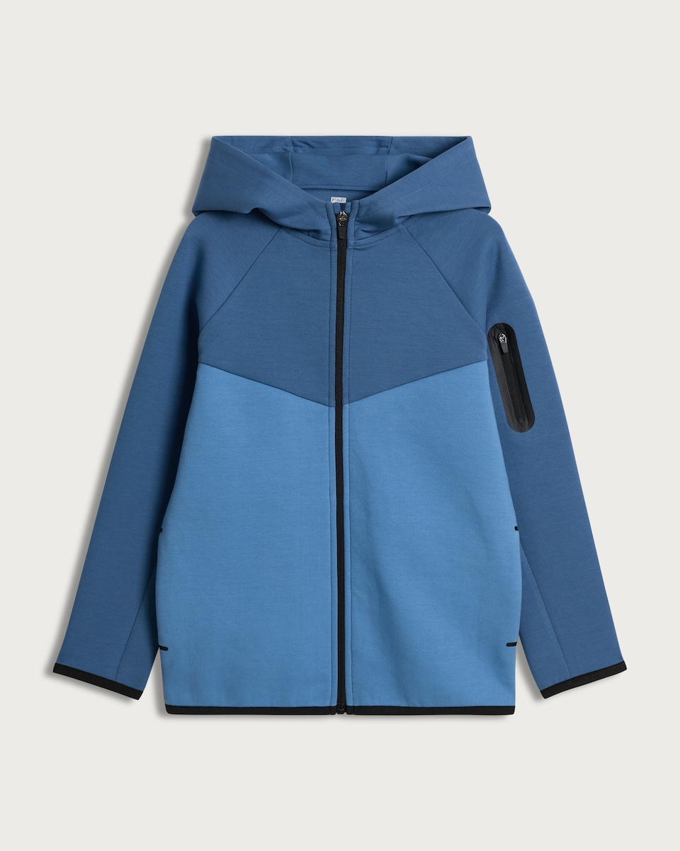 image 1 of F&F Active Boys Colour Block Zip Up Hoodie in Blue