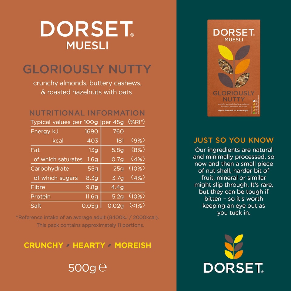 image 1 of Dorset Gloriously Nutty No Added Sugar Muesli 500g