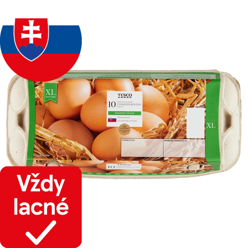 Tesco Čerstvé vajcia z podstielkového chovu XL 10 ks