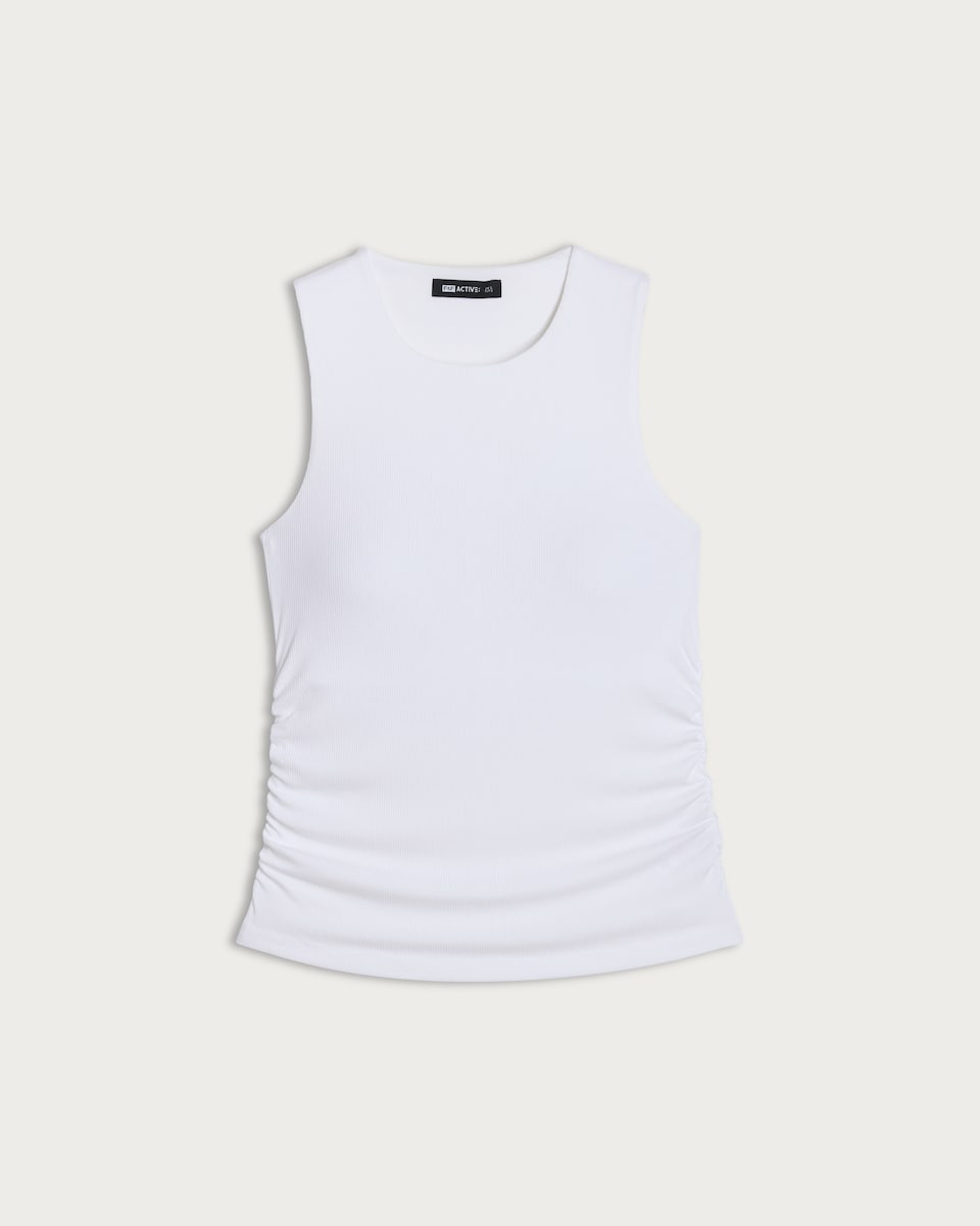 image 1 of F&F Active ULTRASTRETCH Ribbed Ruched Vest in Cream
