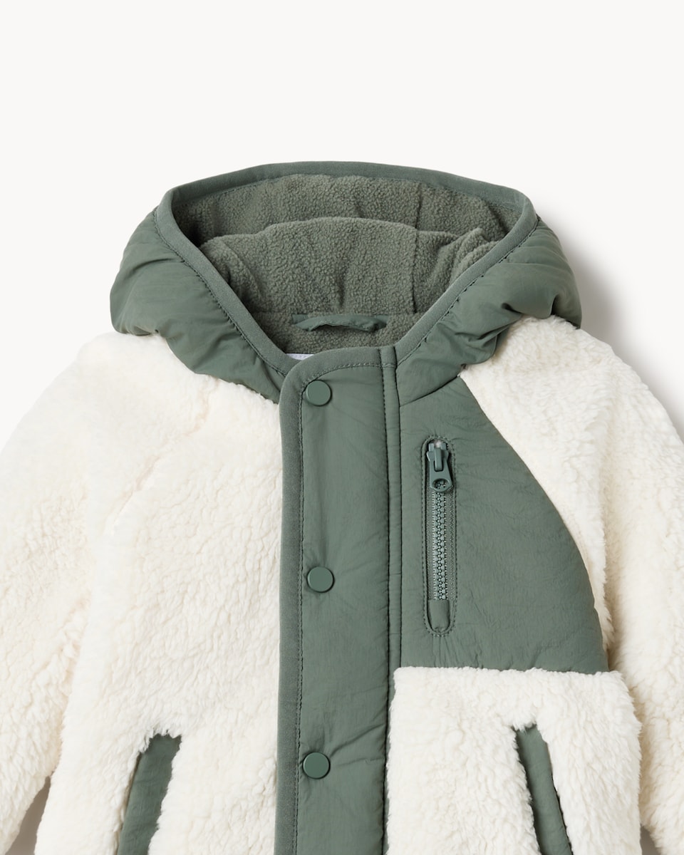 image 1 of F&F Baby Borg Hooded Jacket in Cream
