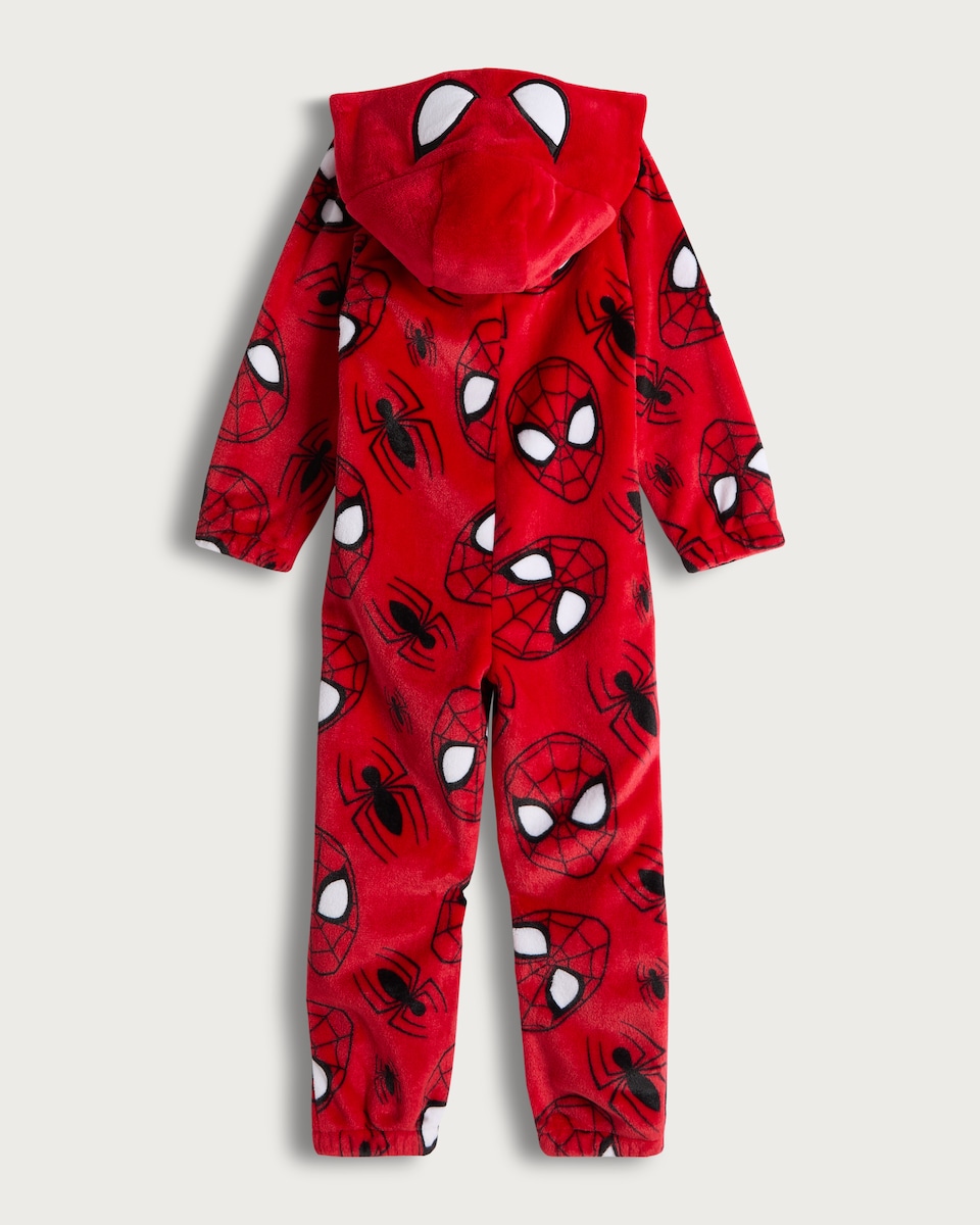 image 1 of Marvel Spider-Man Fleece Hooded Onesie in Red