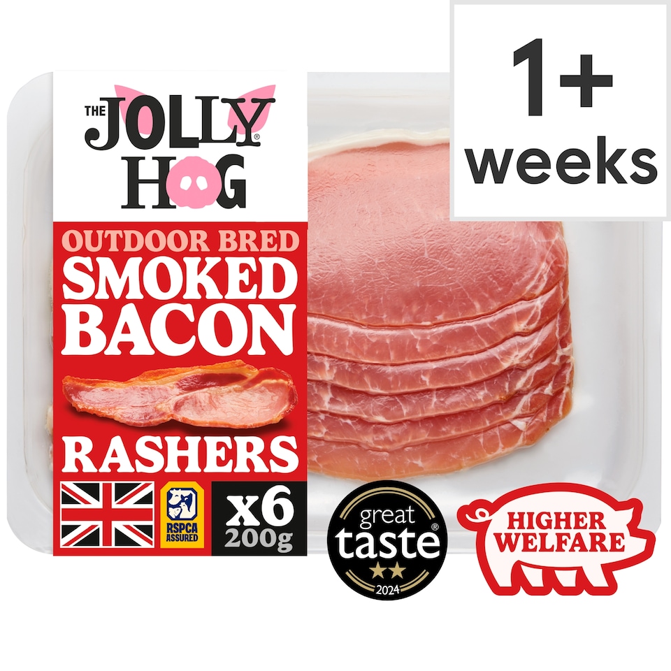 The Jolly Hog 6 Double Smoked Back Bacon Rashers 200g |British & Outdoor Bred
