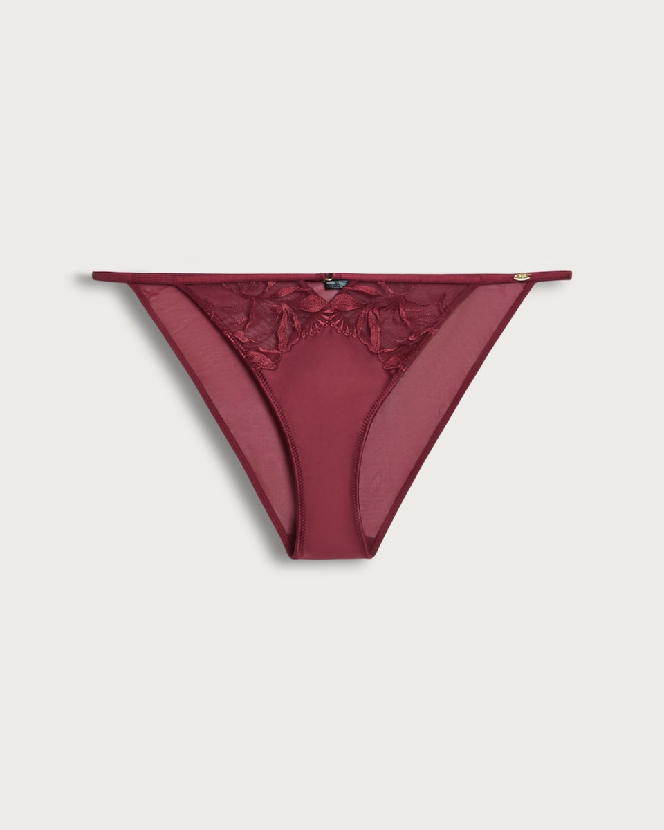 F&F Floral Lace Detail Tanga Knicker in Burgundy
