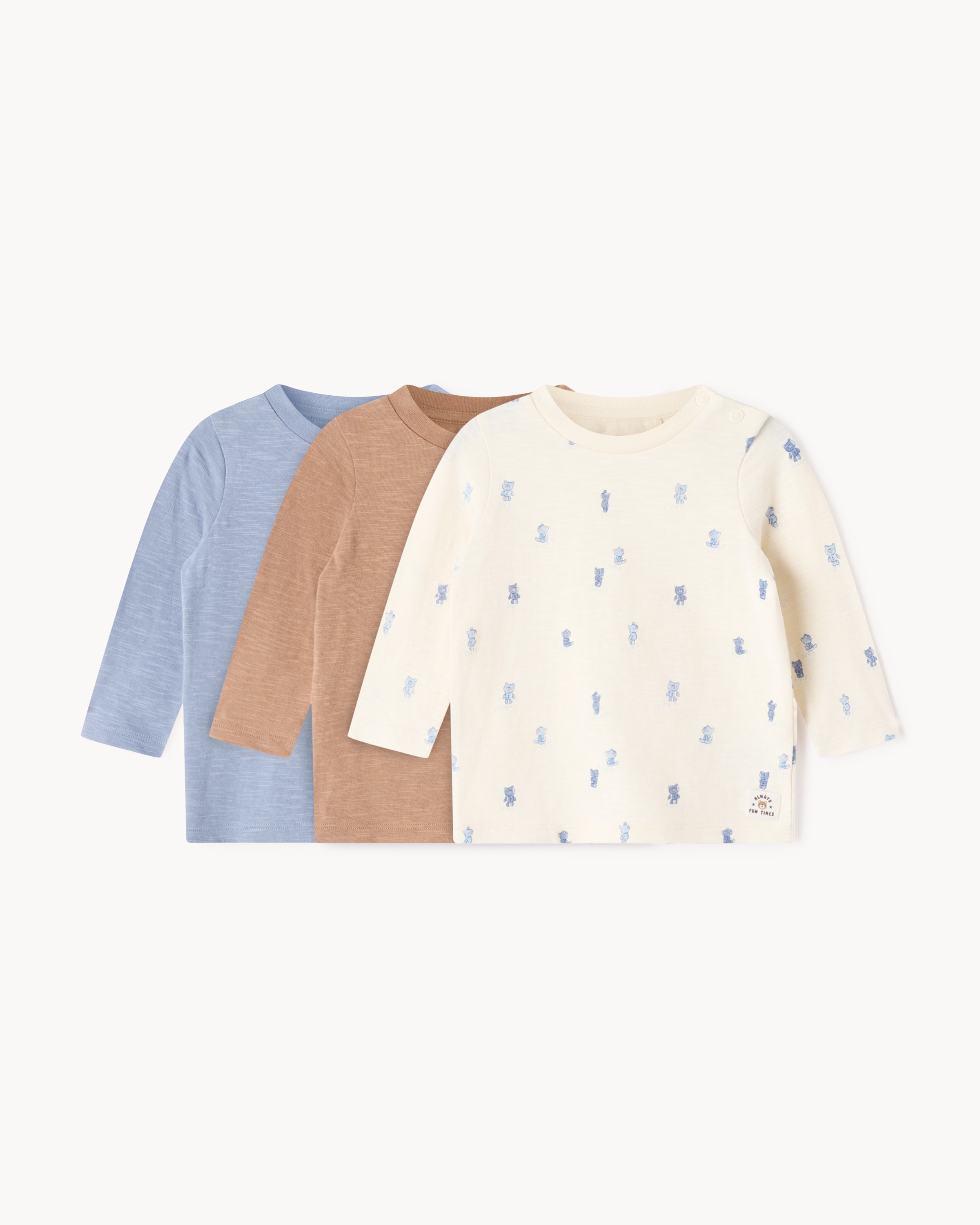 F&F Baby 3-Pack Pure Cotton Bear Tops in Multi, 9-12 Mo