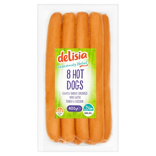 Delisia Halal Hot Dogs 8 pack, 400g Tesco Groceries