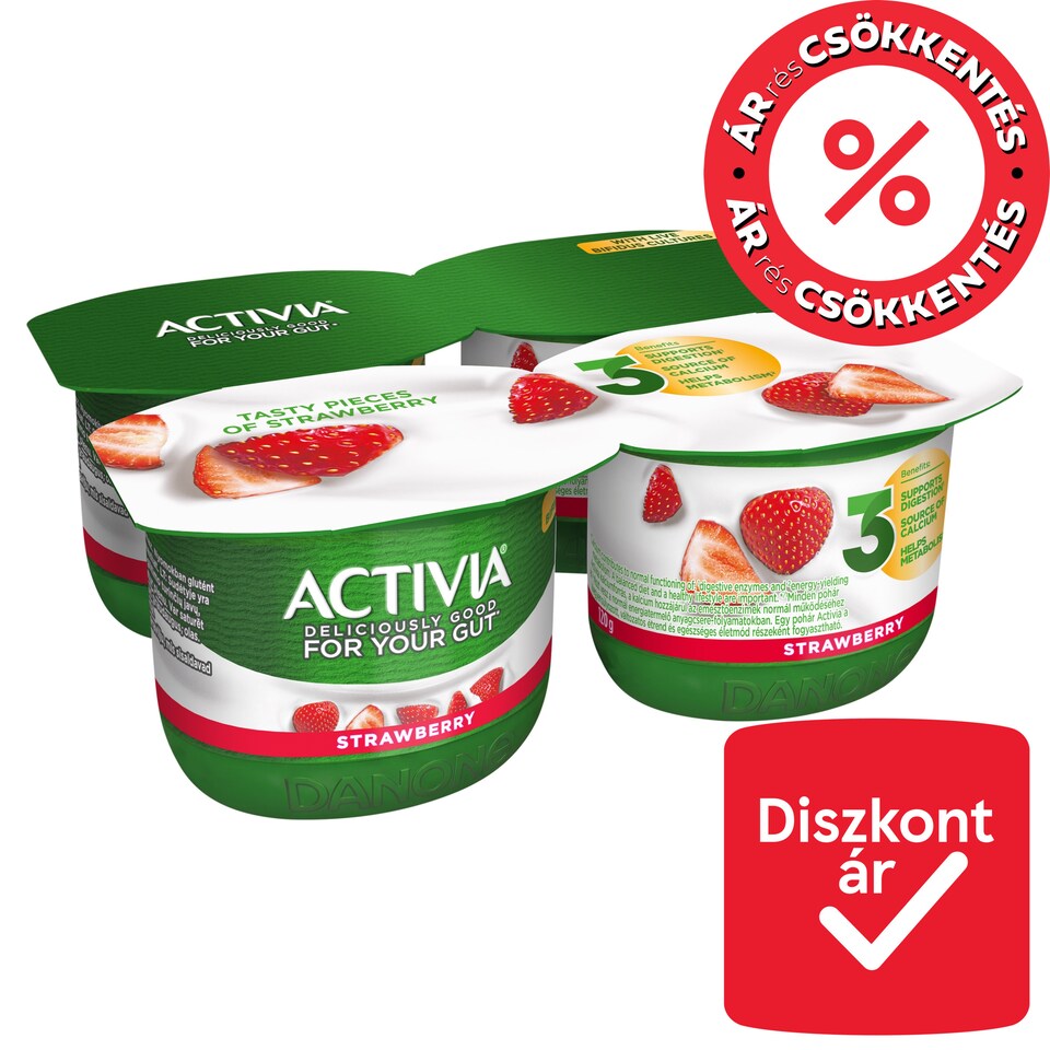 Danone Activia Strawberry Yoghurt with Live Cultures 4 x 120 g (480 g)