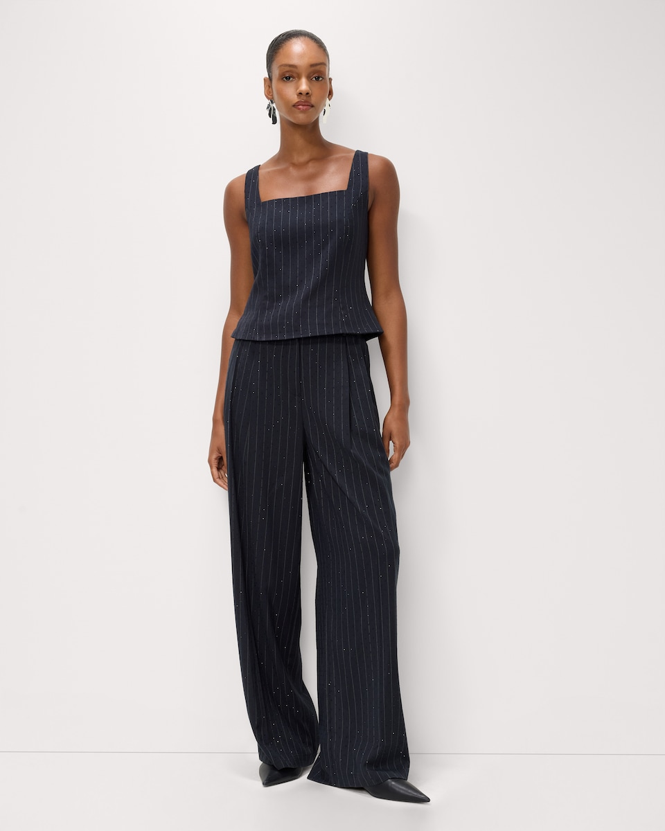 image 1 of F&F Pinstripe Sequin Co-ord Top in Navy