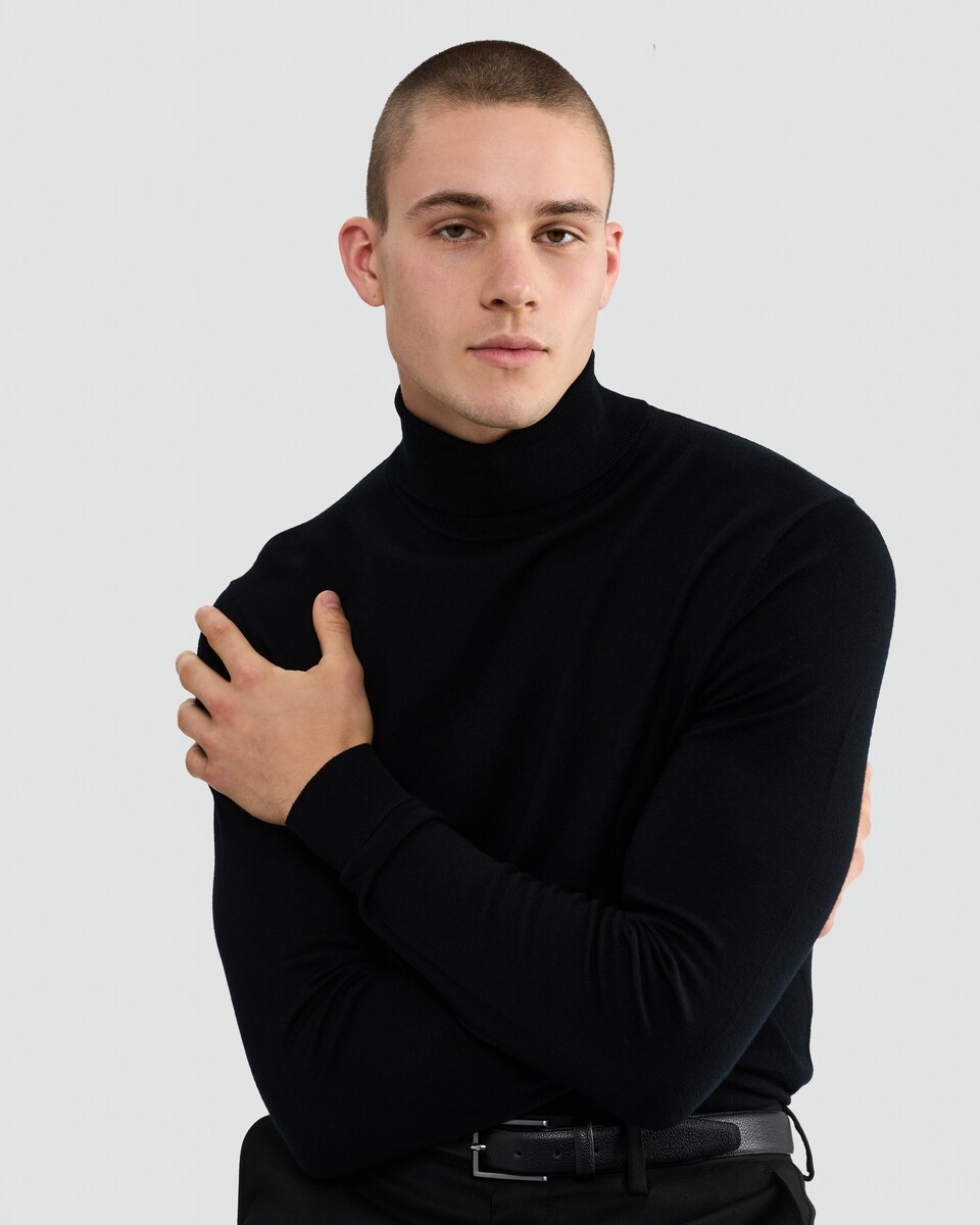 image 1 of F&F Pure Merino Wool Roll Neck Jumper in Black