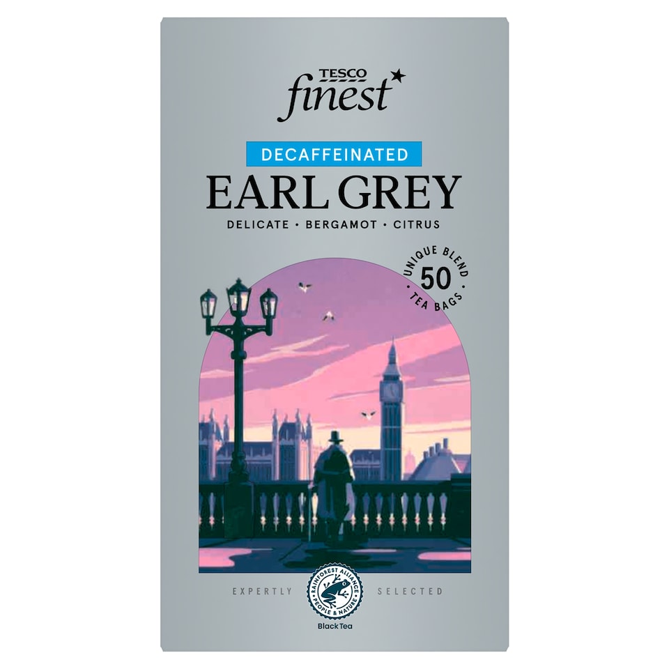 Tesco Finest Earl Grey černý čaj bez kofeinu 50 ks 125g