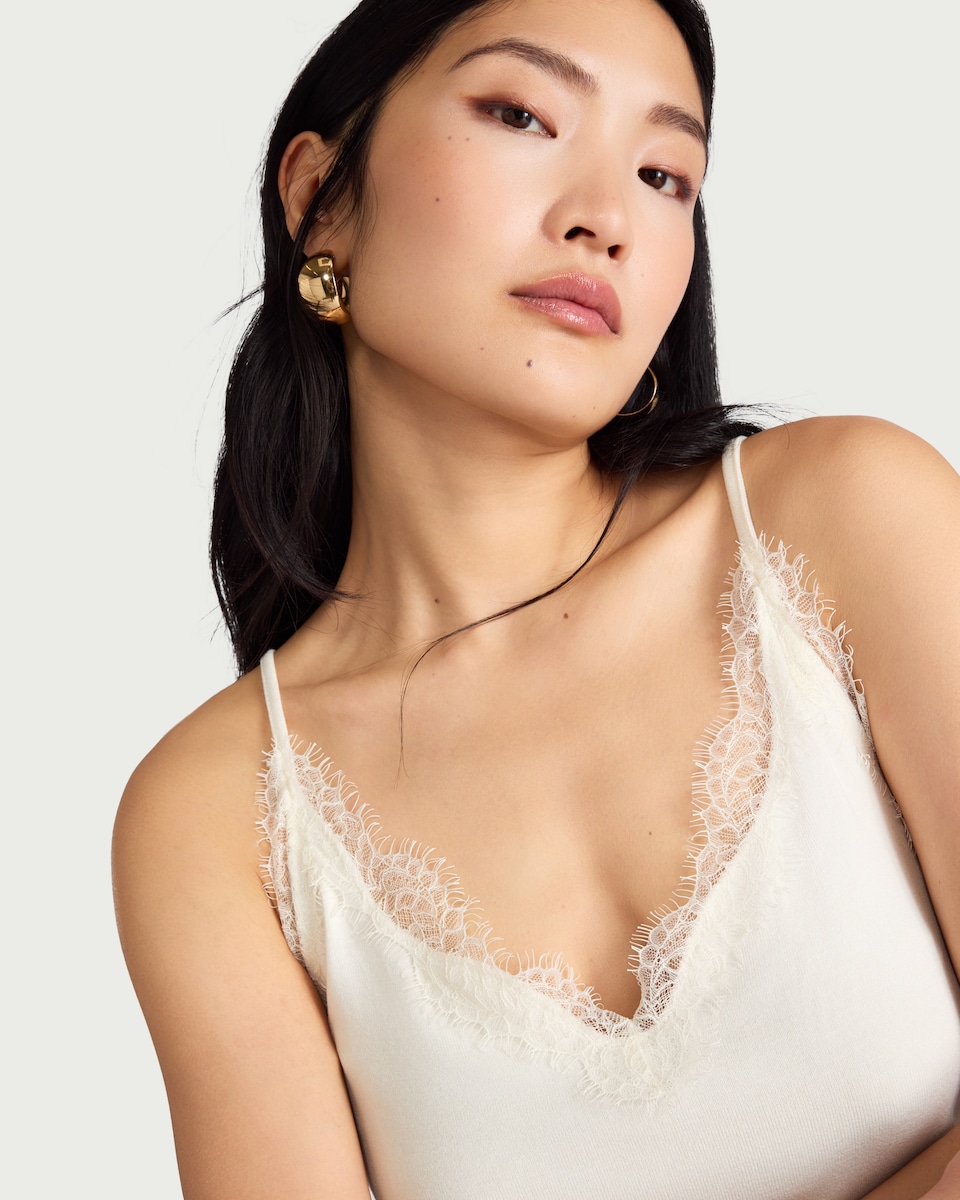 image 1 of F&F Lace Trim Strappy Vest in Cream