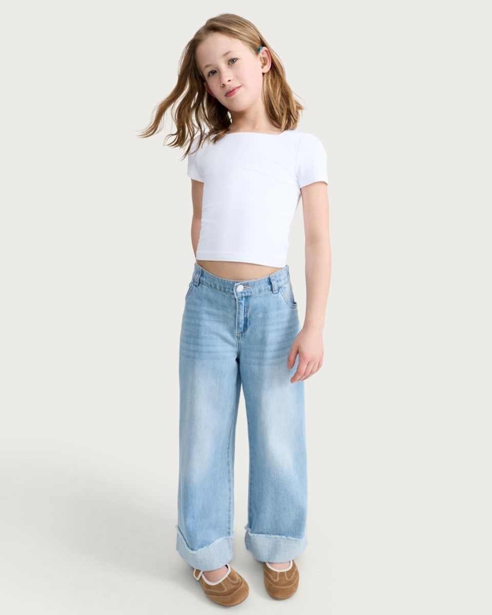 image 1 of F&F Girls Polyamide Square Neck Short Sleeved Top in White