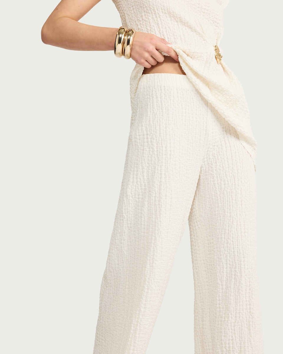 image 1 of F&F Textured Wide Leg Co-ord Trousers in Cream