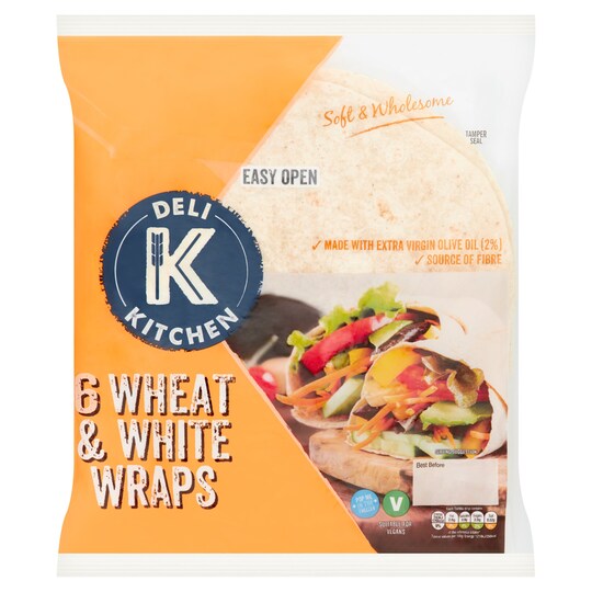 Deli Kitchen 6 Wheat & White Wraps 366G
