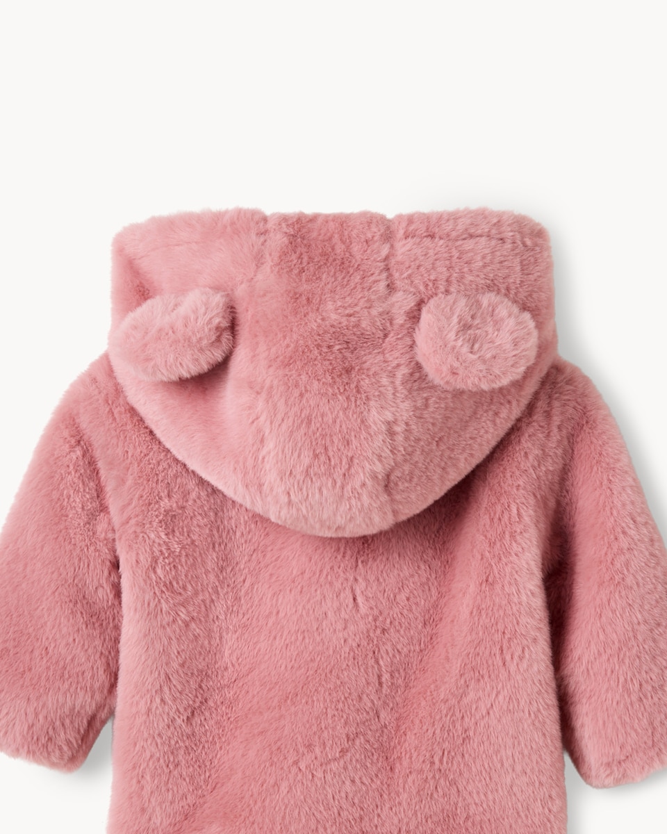 image 1 of F&F Baby Faux Fur Hooded Jacket in Pink