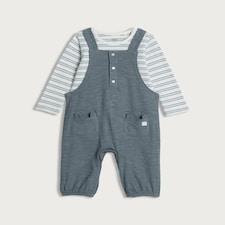 F&F Baby 2-Piece Stripe Print Bodysuit and Dungarees Set in Grey
