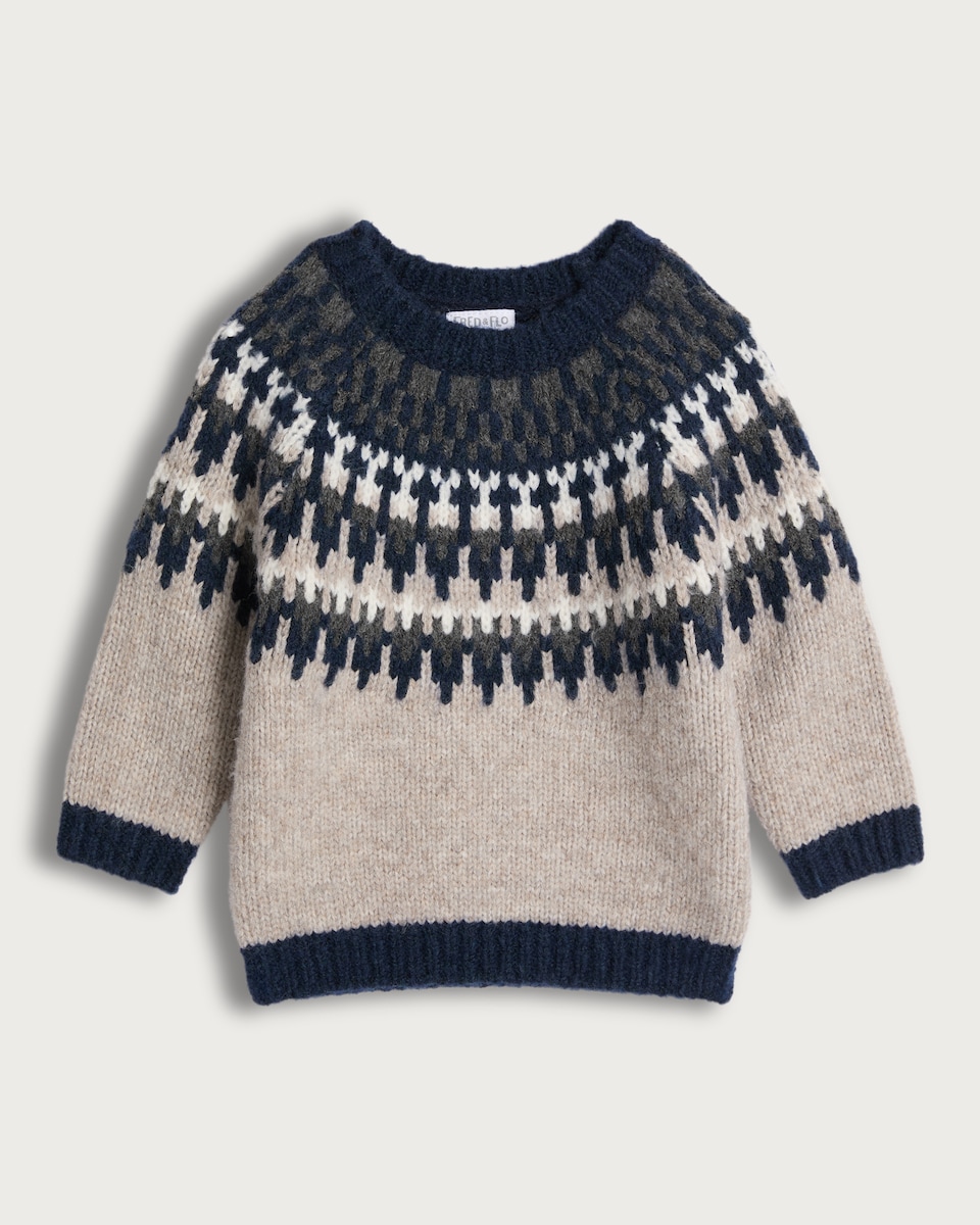 image 1 of F&F Baby Knitted Fairisle Jumper in Stone