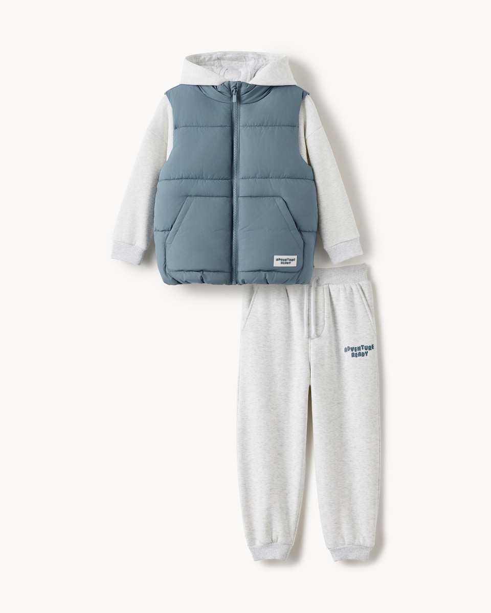 image 1 of F&F Boys 3-Piece Cotton Rich Gilet Set in Blue