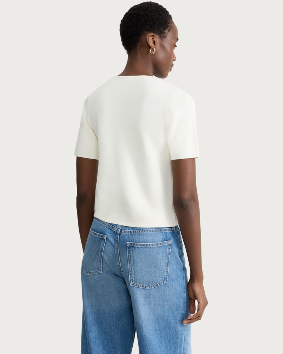 image 1 of The F&F Edit Knitted Double Breasted Short Sleeved Cardigan in Cream