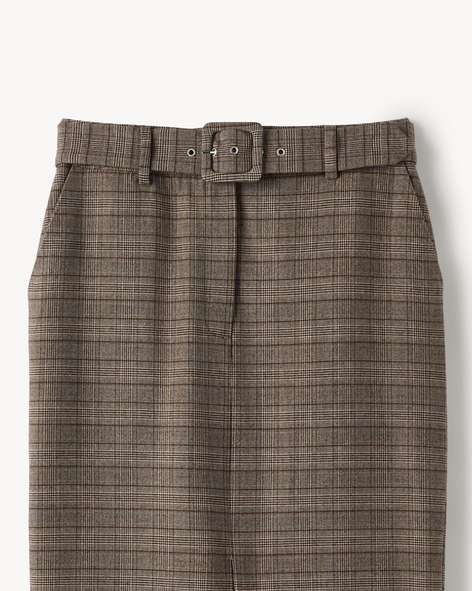 image 1 of F&F Check Belted Midi Skirt in Multi Brown