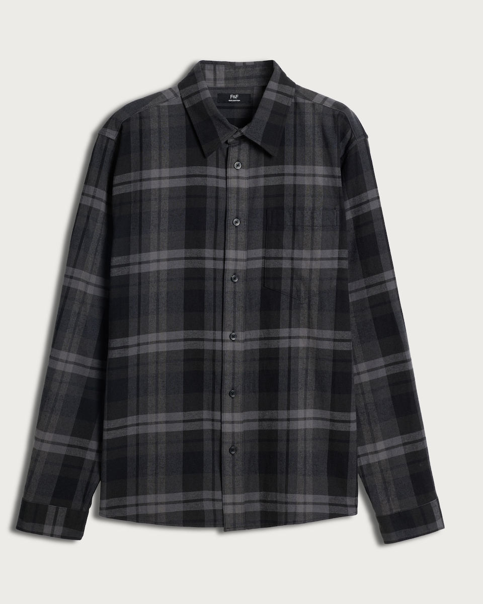 image 1 of F&F Pure Cotton Check Print Long Sleeved Shirt in Black