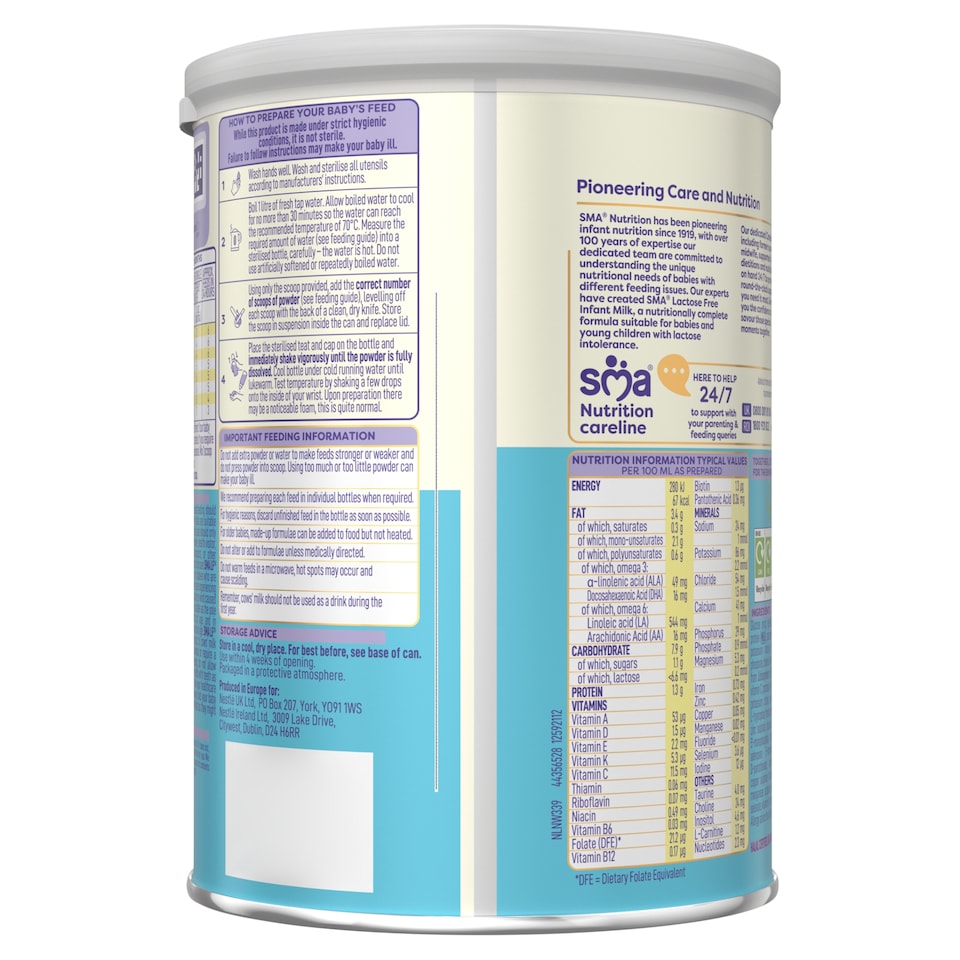 image 1 of SMA Lactose Free Infant Baby Milk Formula Powder from Birth 800g