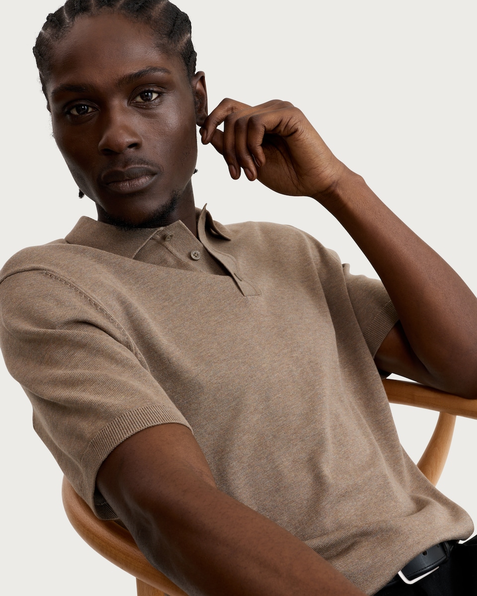 image 1 of F&F Pure Cotton Knitted Short Sleeved Polo Shirt in Brown