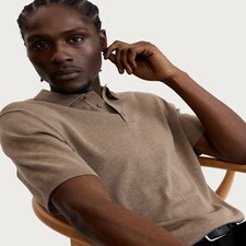 F&F Pure Cotton Knitted Short Sleeved Polo Shirt in Brown