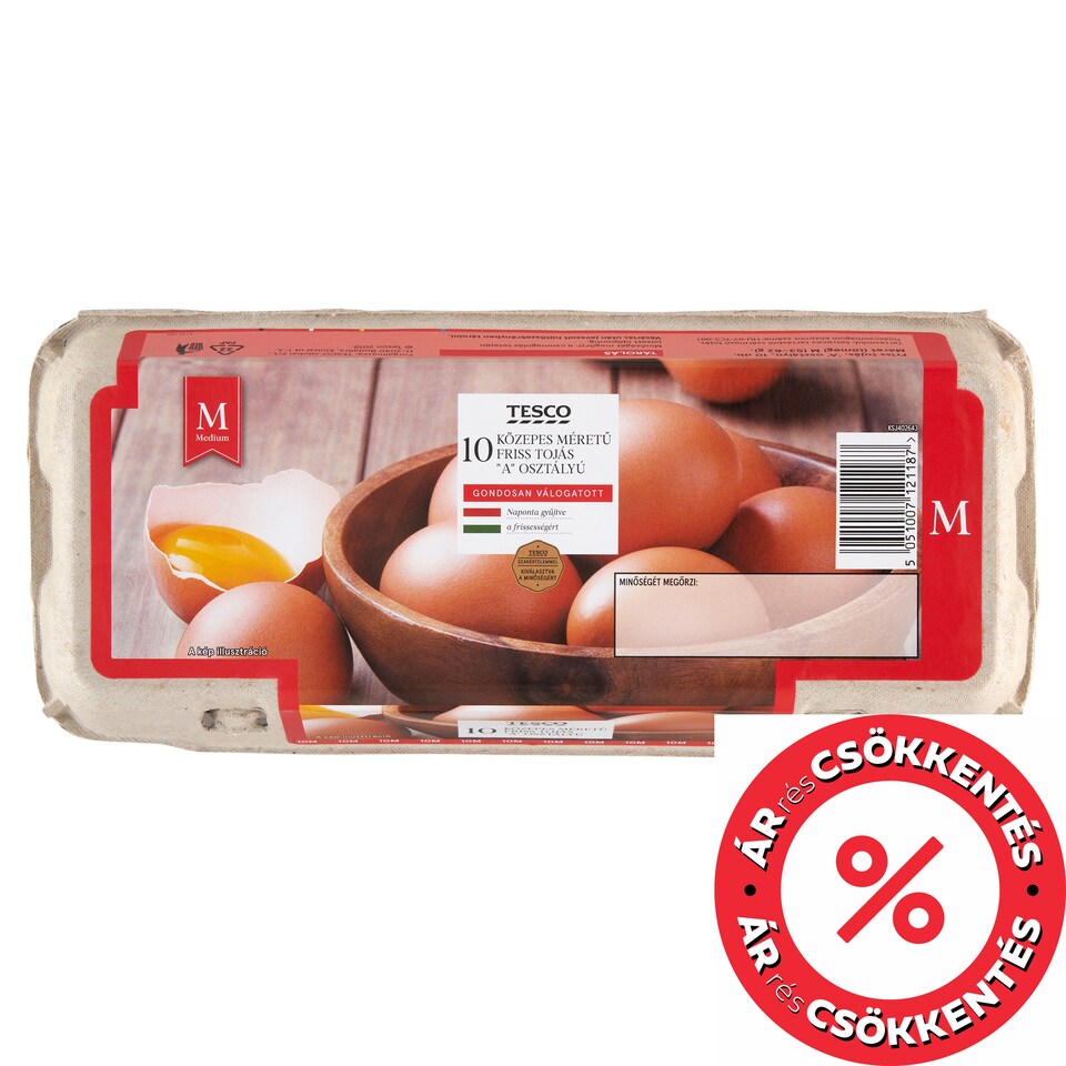 Tesco "A" osztályú közepes méretű friss tojás M 10 db