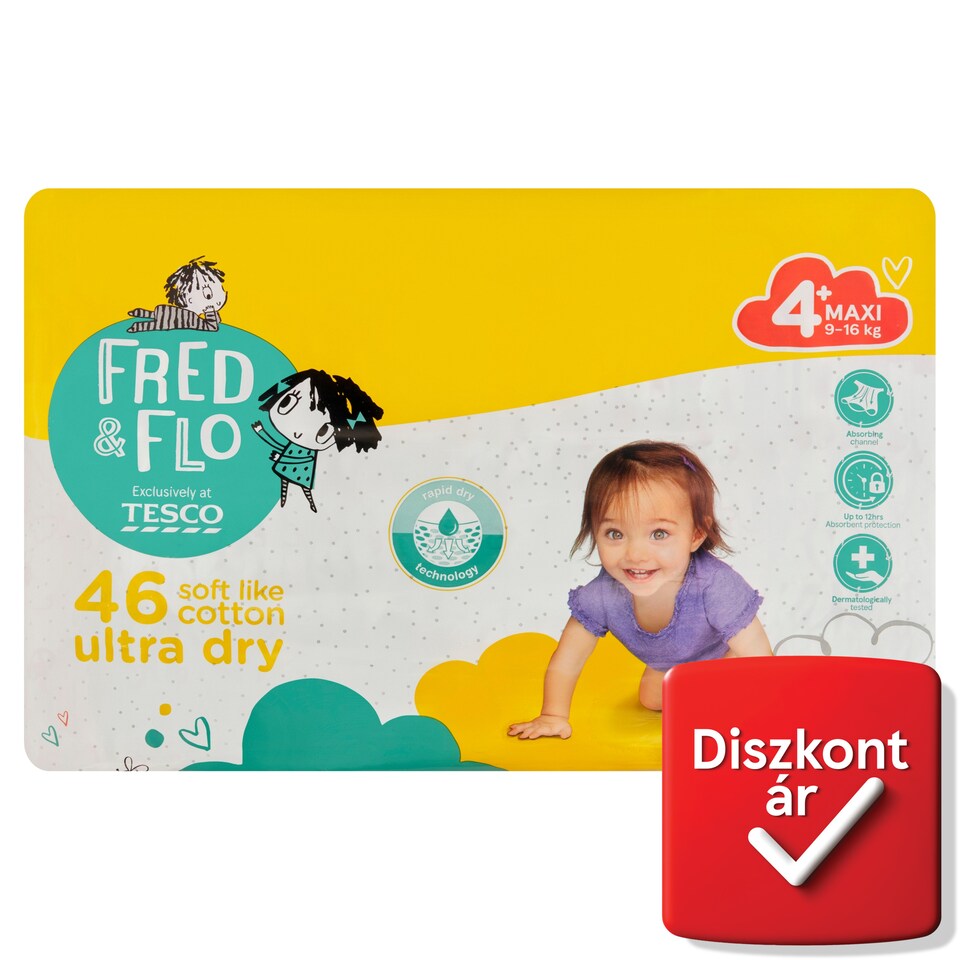 Fred & Flo Ultra Dry 4+ Maxi 9-16 kg pelenka 46 db  1. kép